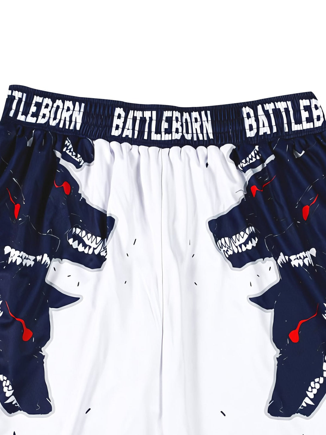 狼の群れの対決と「BATTLEBORN」の文字の詳細。昇華転写プリント技術の特徴。