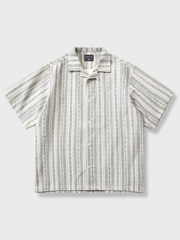 Ethnic Striped Cotton Linen Cuban Shirt