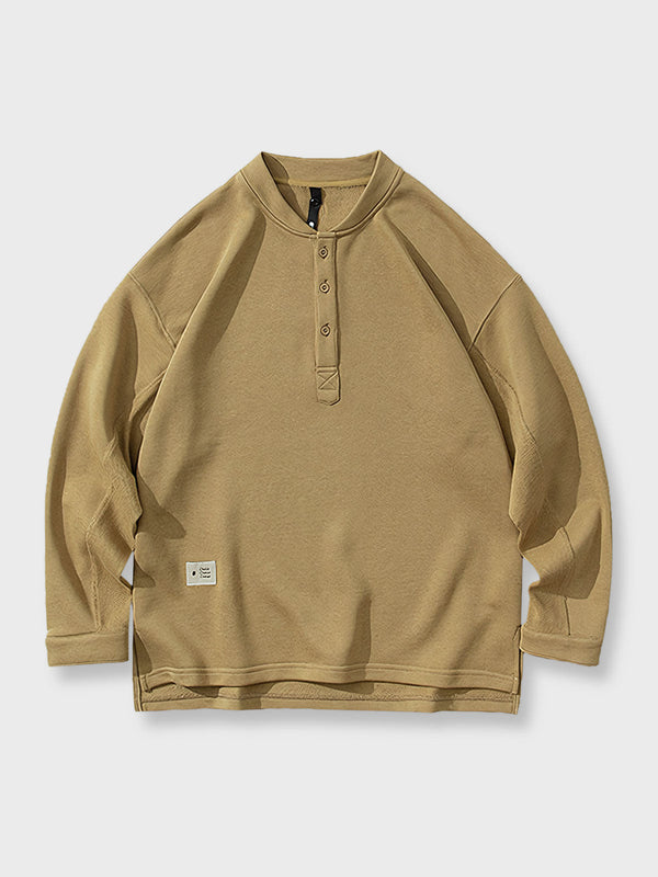 Washed Henley Neck Sweatshirt