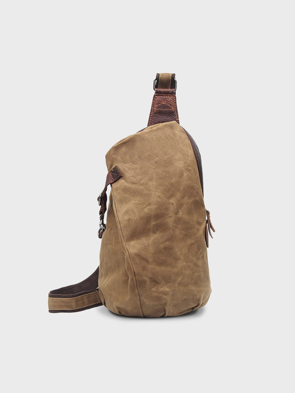 Canvas and leather stitching outdoor shoulder bag