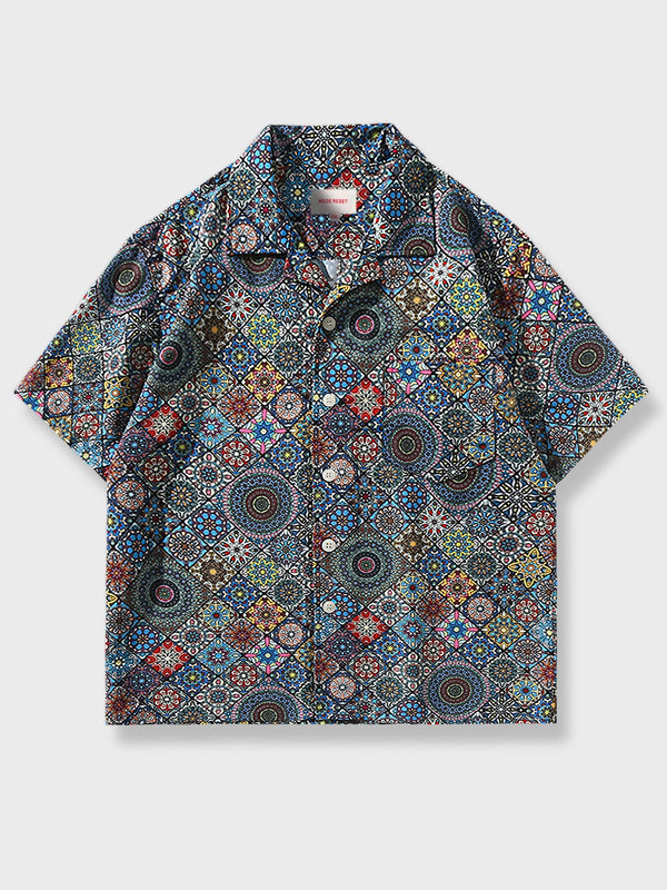 Kaleidoscope pattern short sleeve aloha shirt