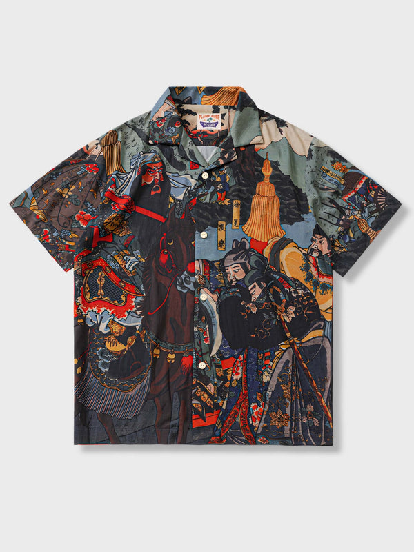 Aloha shirt with warrior design "Guan Yu Five Sekihazu"