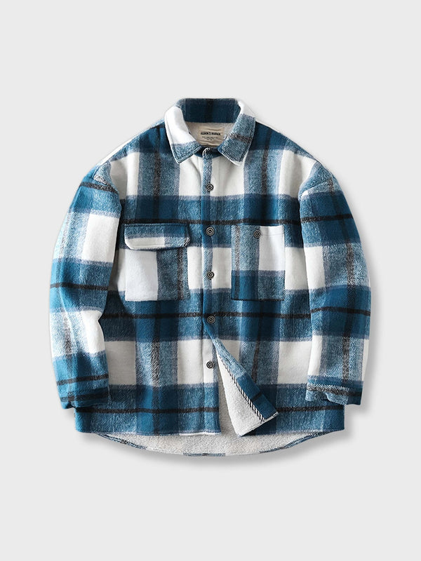 PESSOA | Wool blend check pattern heavyweight long sleeve shirt