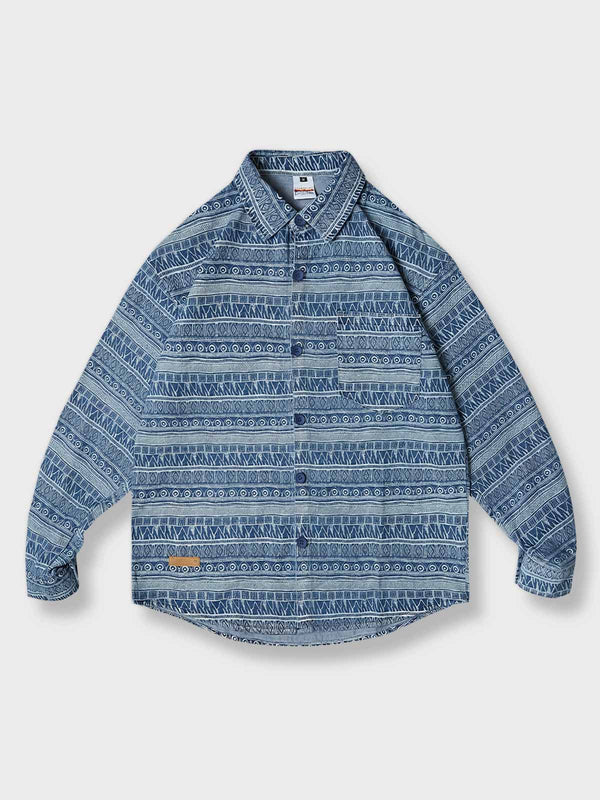 PESSOA | Indigo patterned casual shirt