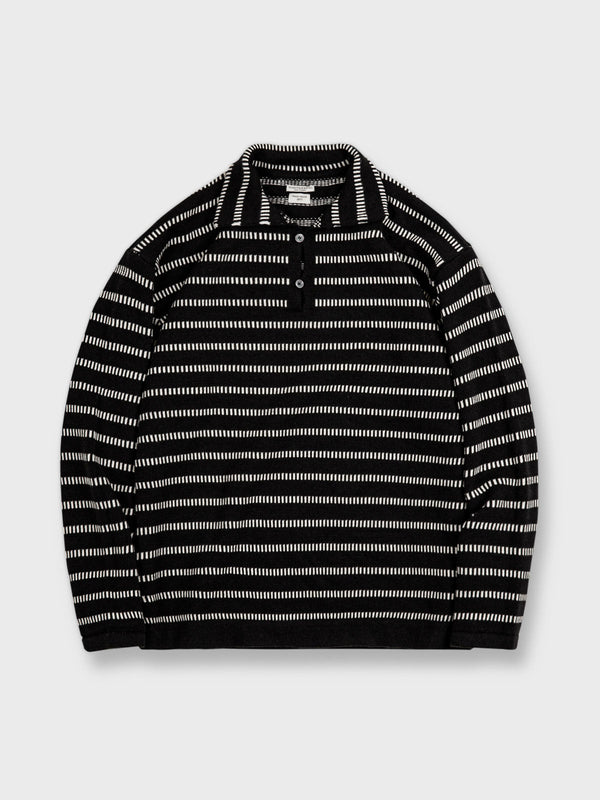 PESSOA | Striped drop shoulder polo collar sweater