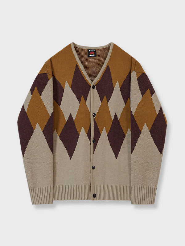 PESSOA | Geometric pattern V-neck collar knit sweater