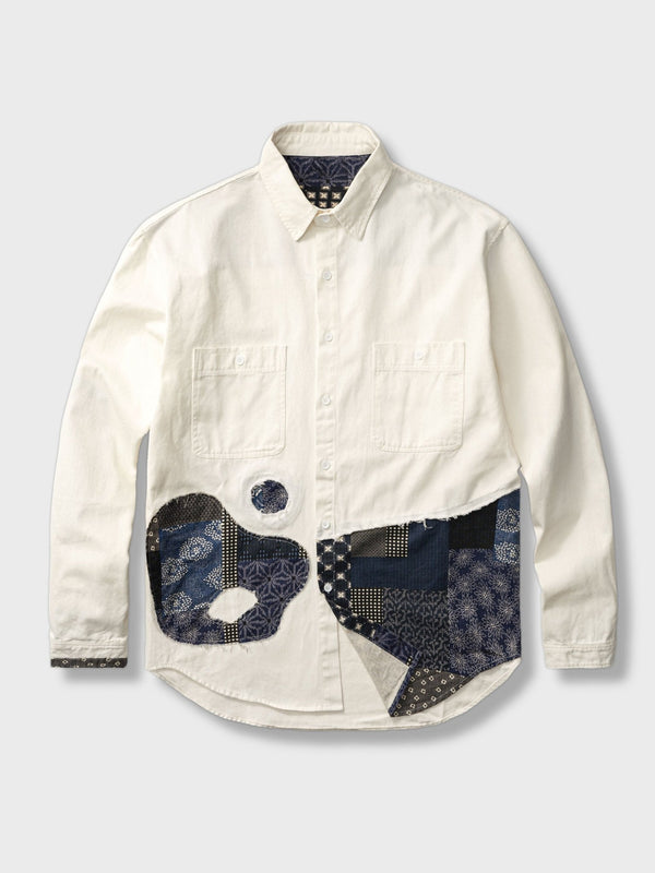 PESSOA | American casual patchwork classic long sleeve shirt