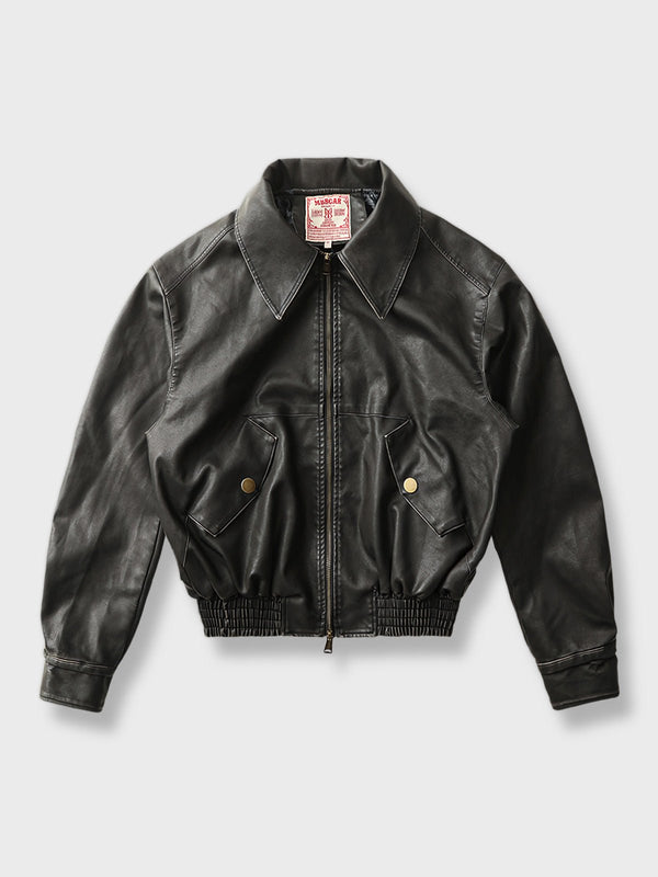 PESSOA | Vintage PU Leather Flight Jacket Classic &amp; Modern