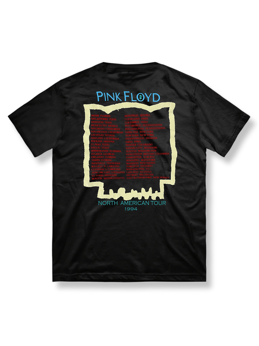 Pink Floyd Tシャツのフロント、抽象アートデザイン、ツアー記念Tシャツ