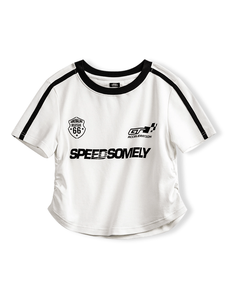 PESSOA CLUB アメリカンスタイルのSPEEDプリント半袖Tシャツ正面展示