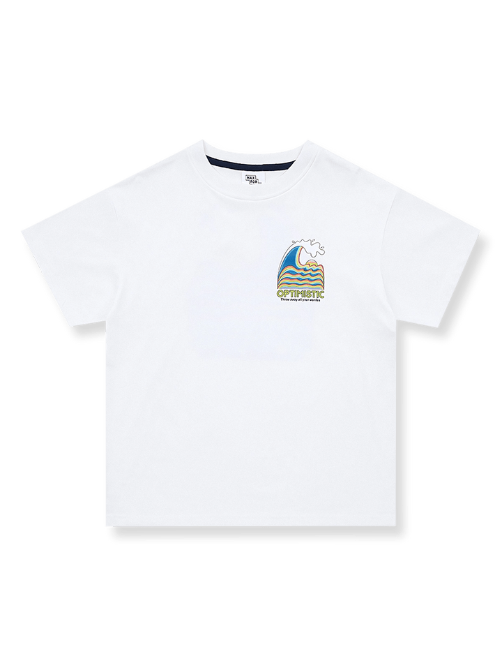 製品画像: 子供用ウェーブプリントコットン半袖Tシャツの正面画像