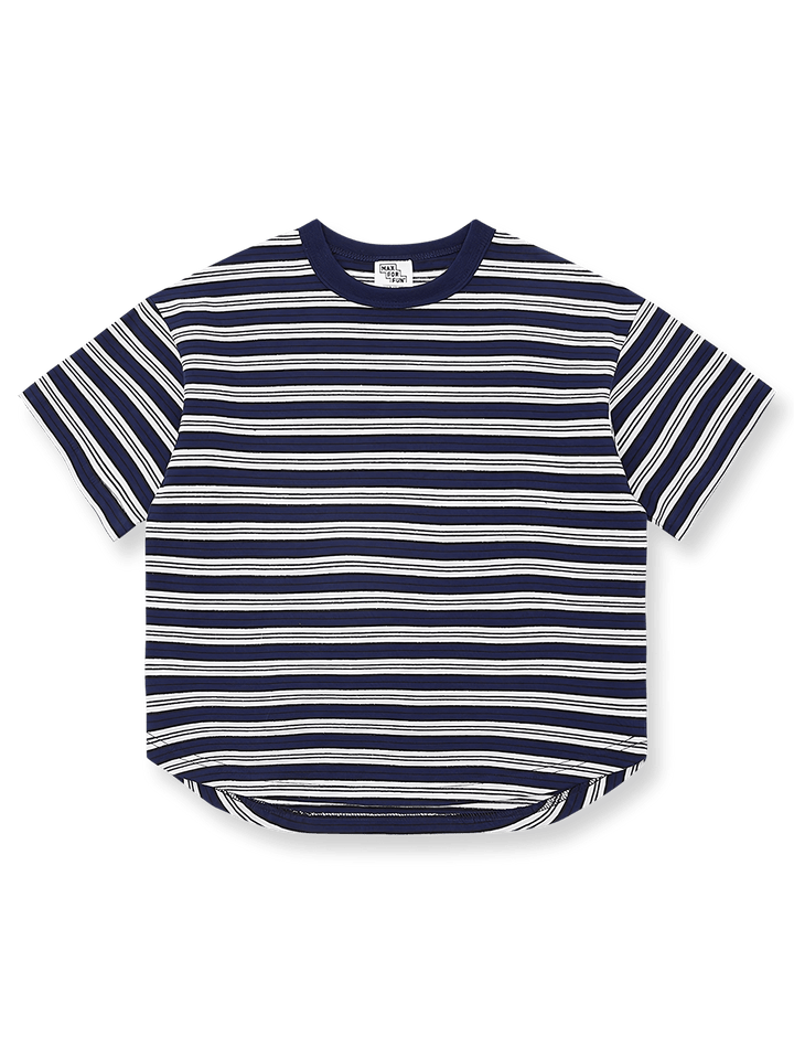 製品画像: 子供用ストライプワイドソフト半袖Tシャツの正面画像