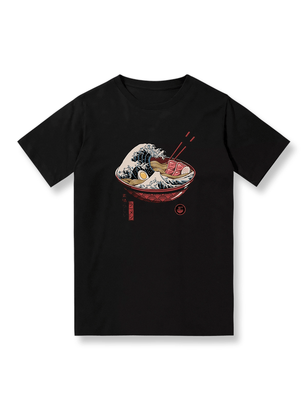 製品画像: 海浪とラーメンのプリントTシャツの全体像