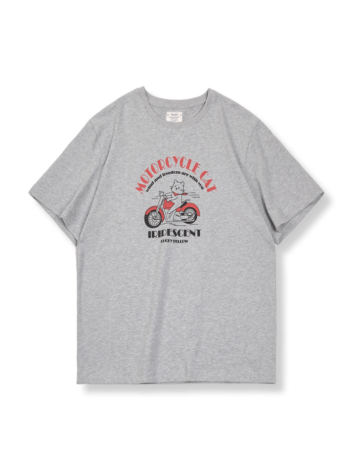 PESSOA CLUB アメリカンレトロ バイクプリント 半袖Tシャツ正面ビュー