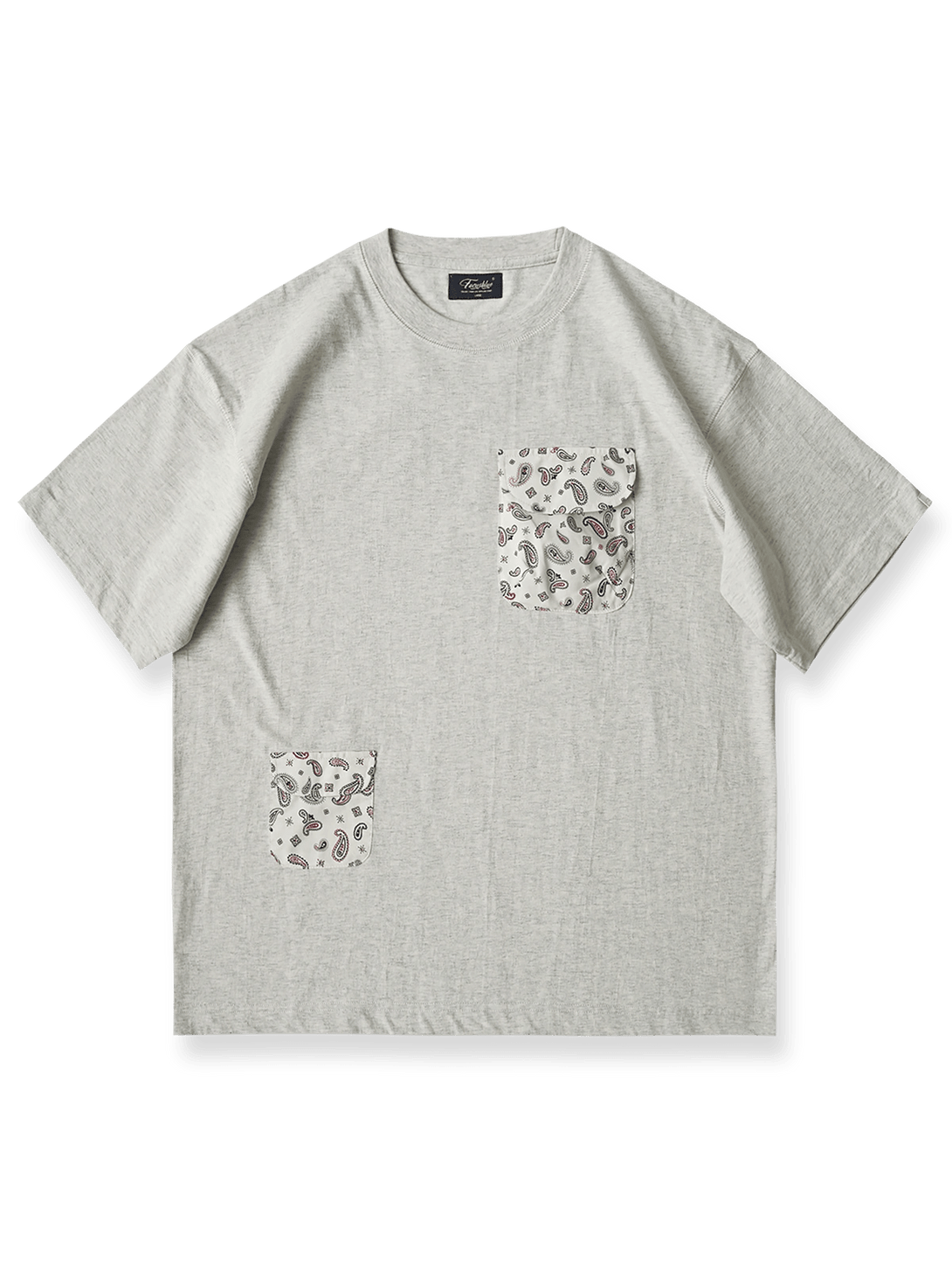 アシンメトリーダブルポケットペイズリープリント半袖Tシャツの全体像