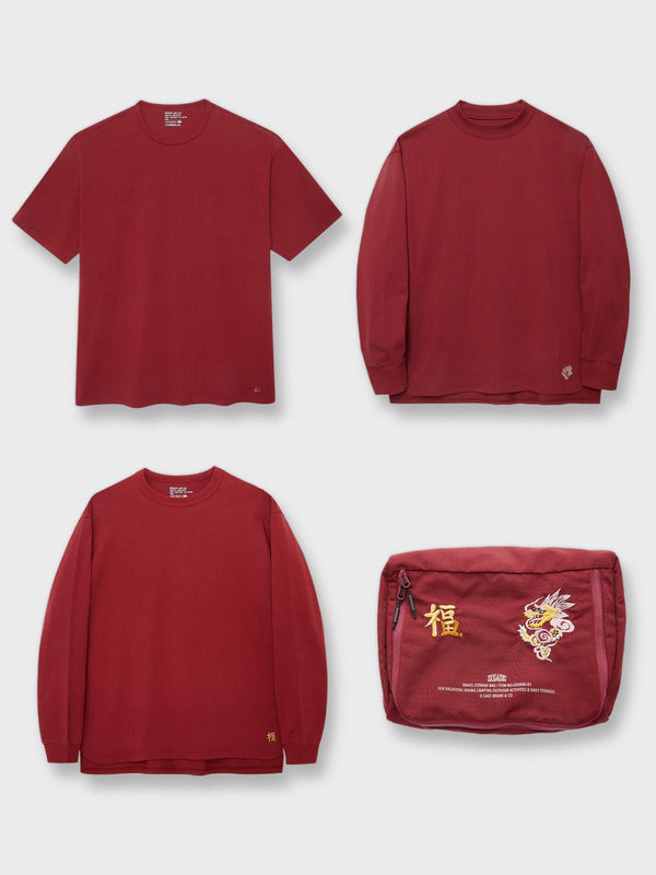 "Year of the Dragon Limited" Embroidered Red T-shirt Set