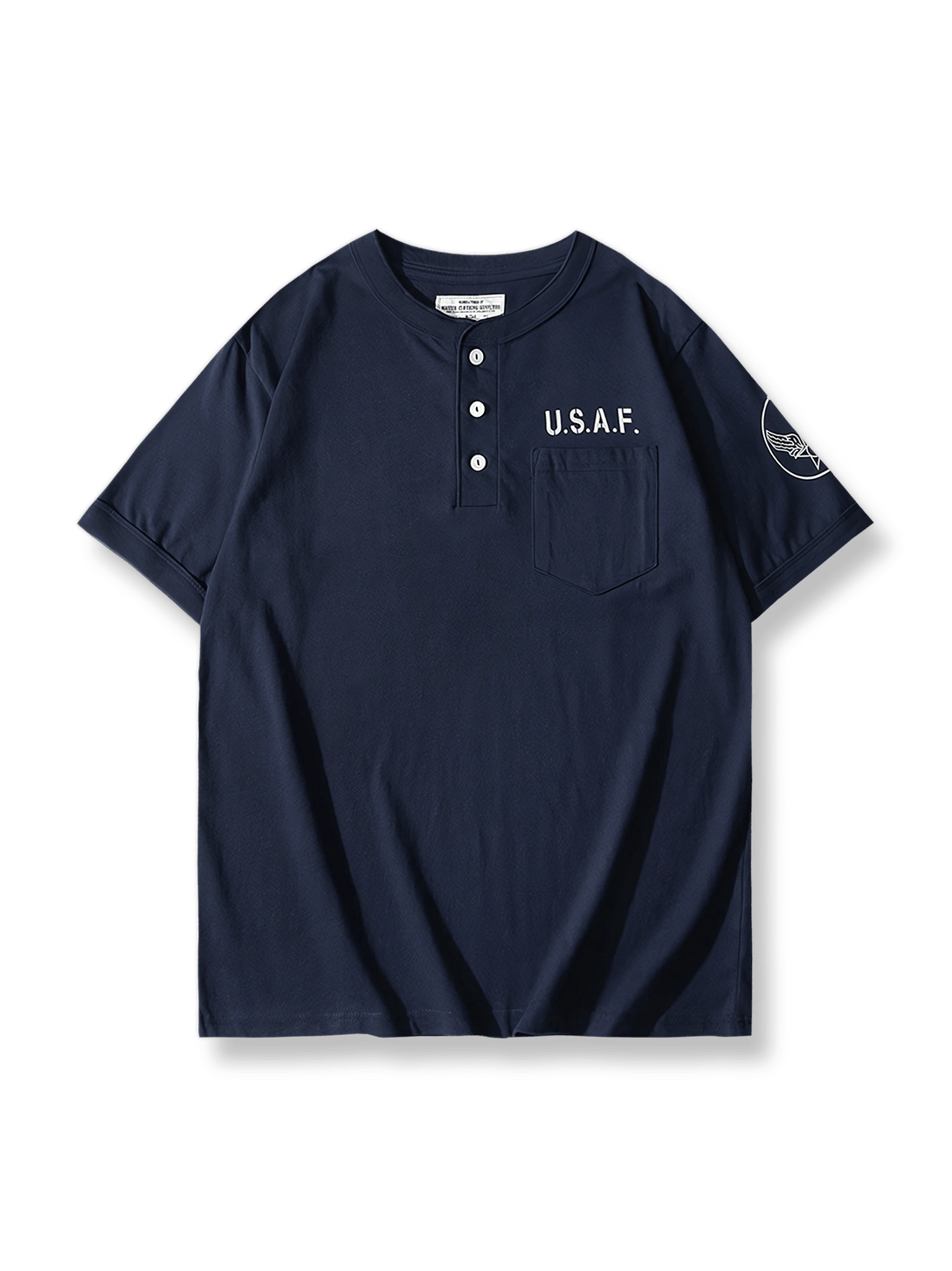  USAFポケット付き半袖ヘンリーネックTシャツ