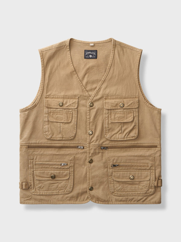 V-neck multi-pocket vest