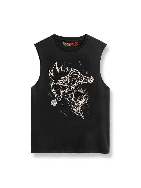 『ドラゴンボールZ』孫悟空無袖Tシャツの正面画像。力強い孫悟空のイメージ