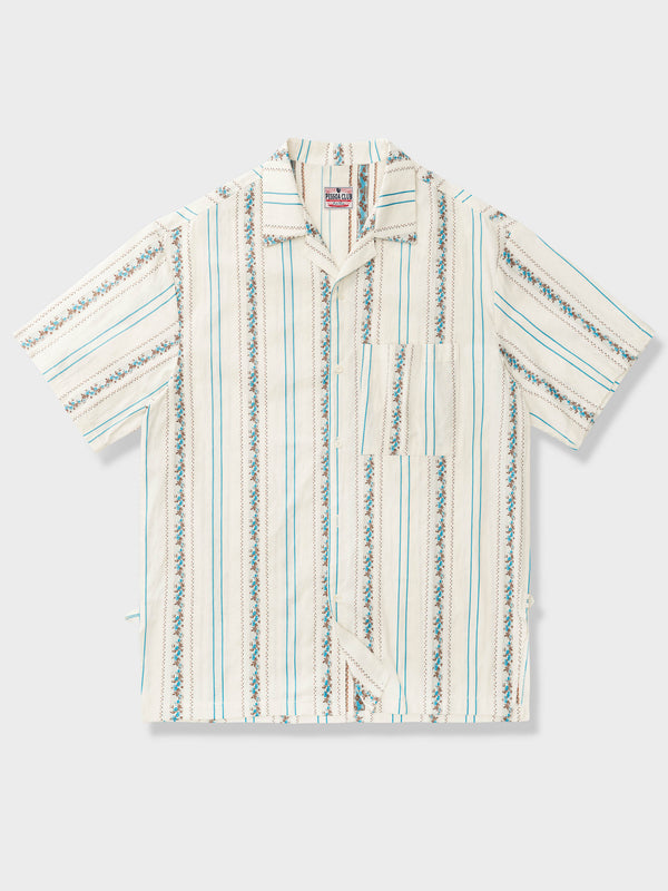 Floral striped camp collar shirt